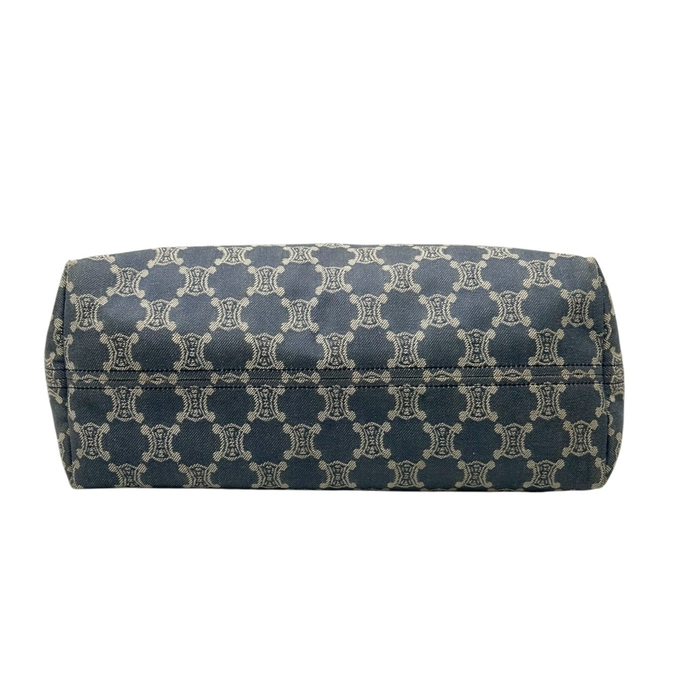 CELINE Vintage Macadam Monogram Logo Denim Tote Bag Blue Gold Cotton Leather