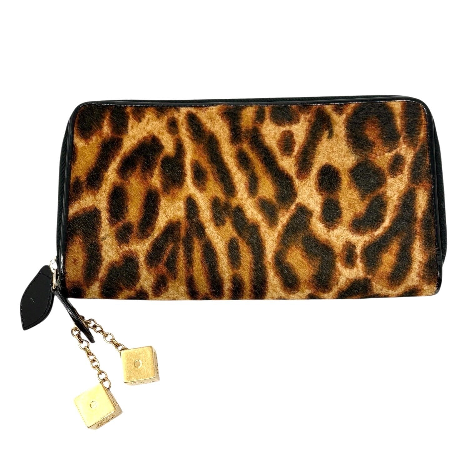 Christian Dior Vintage 2001 Logo Leopard Print Pony Hair Wallet Dice Charm
