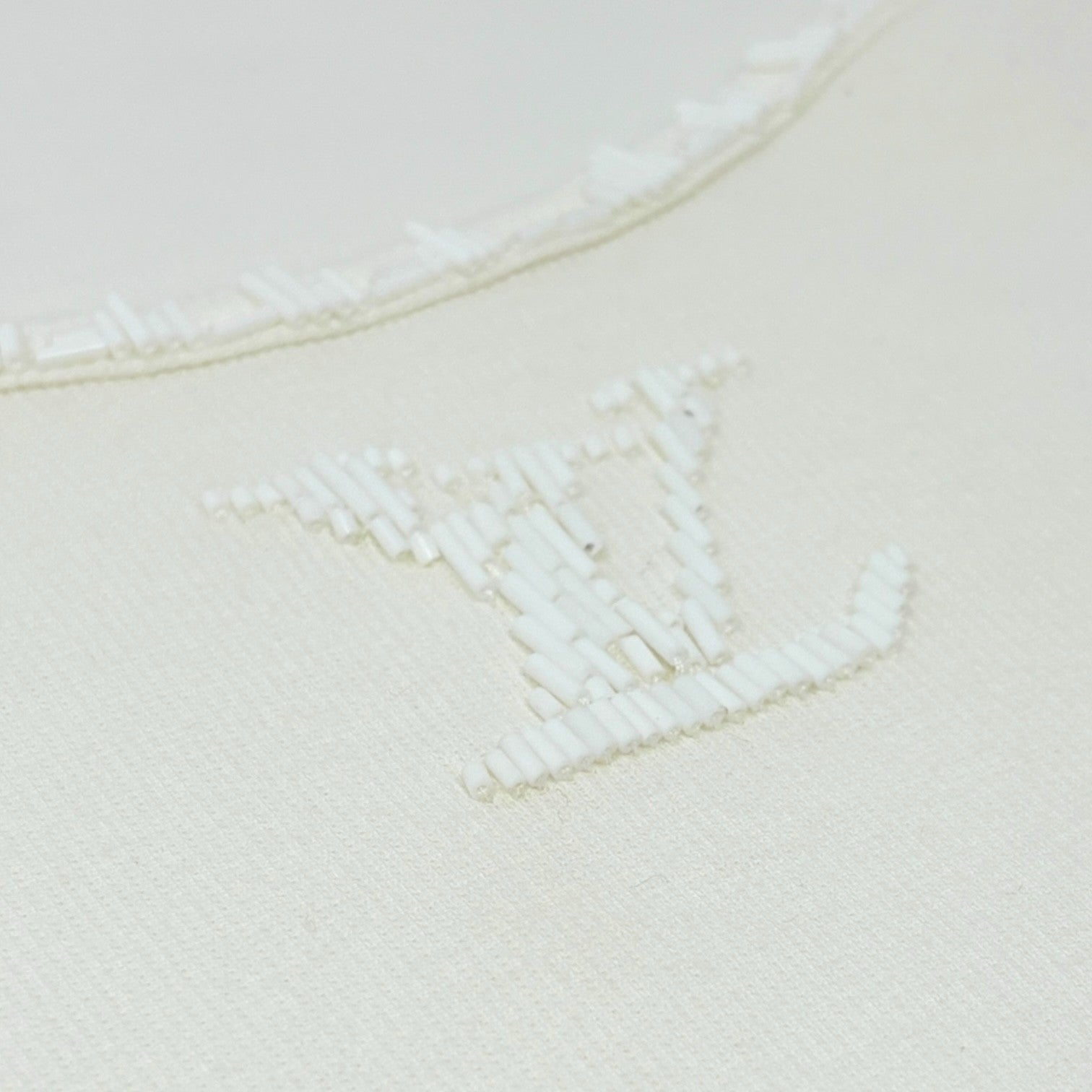 LOUIS VUITTON Vintage LV Logo Beads Knit T-shirt Top #L Cream White Cotton