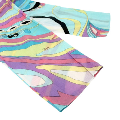 EMILIO PUCCI Vintage Logo Multicolor Abstract Print Tunic Top Blue 901935
