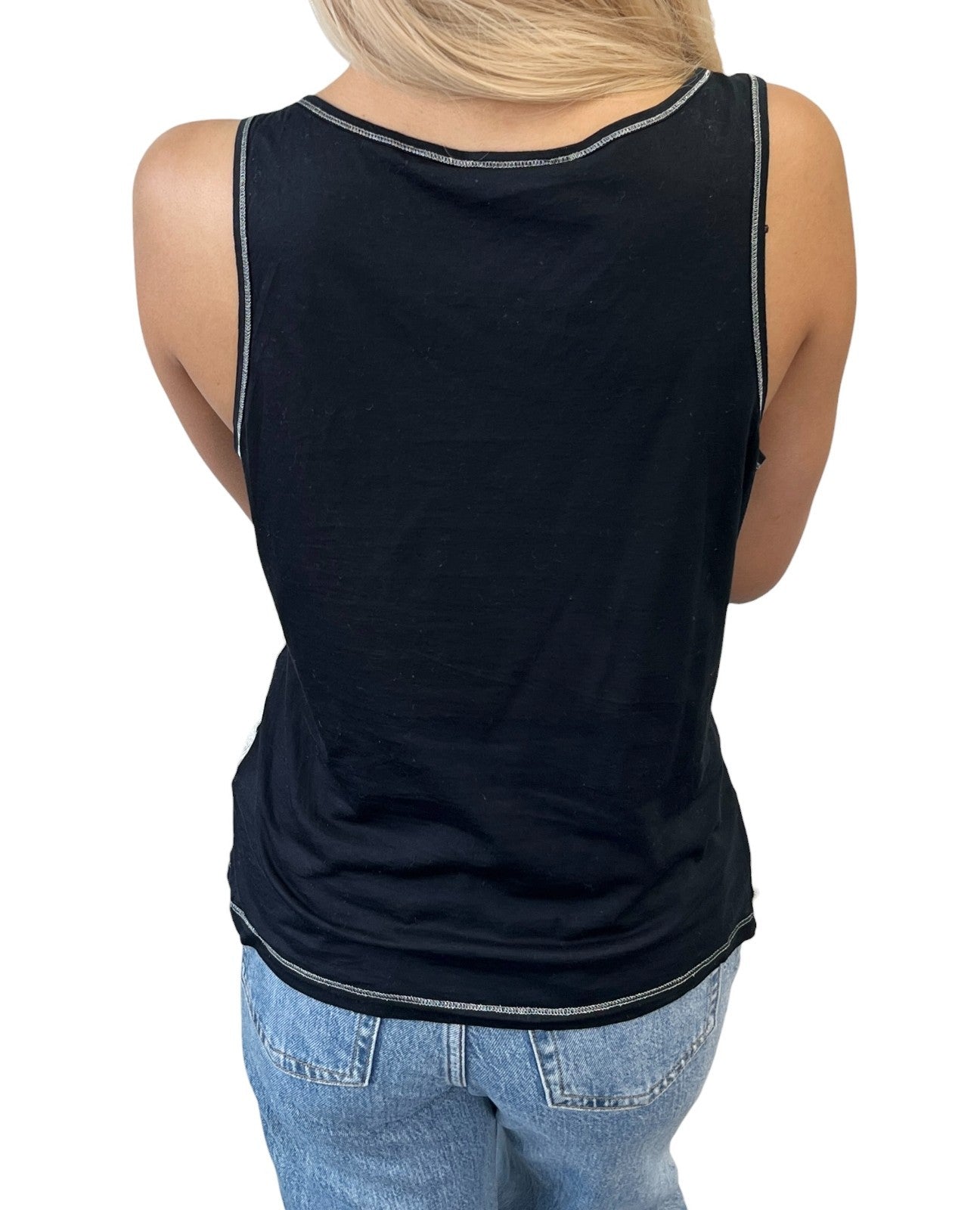 CHANEL Sport Vintage 06P CC Logo Side Stripe Tank Top #40 Black Silver 901948