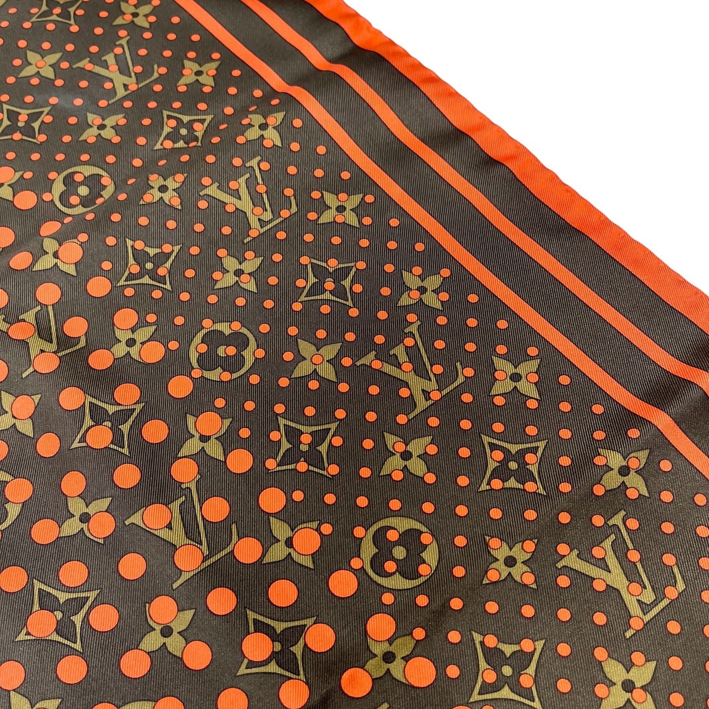 LOUIS VUITTON Vintage LV Logo Monogram Perfo Scarf Wrap Dot Brown Orange Silk