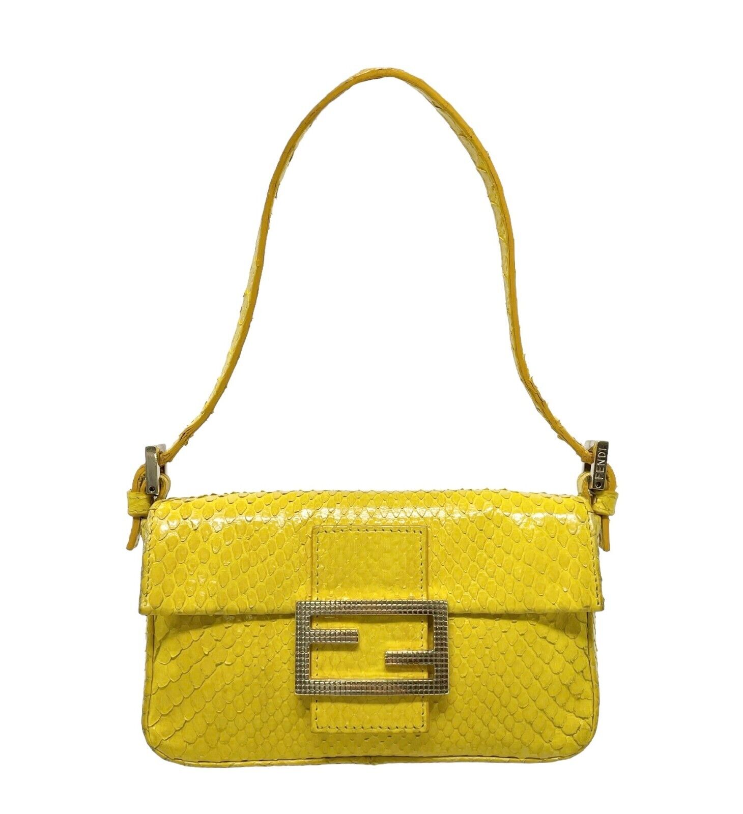 FENDI Vintage Mamma Baguette Mini Pochette Yellow Gold Leather Rank AB