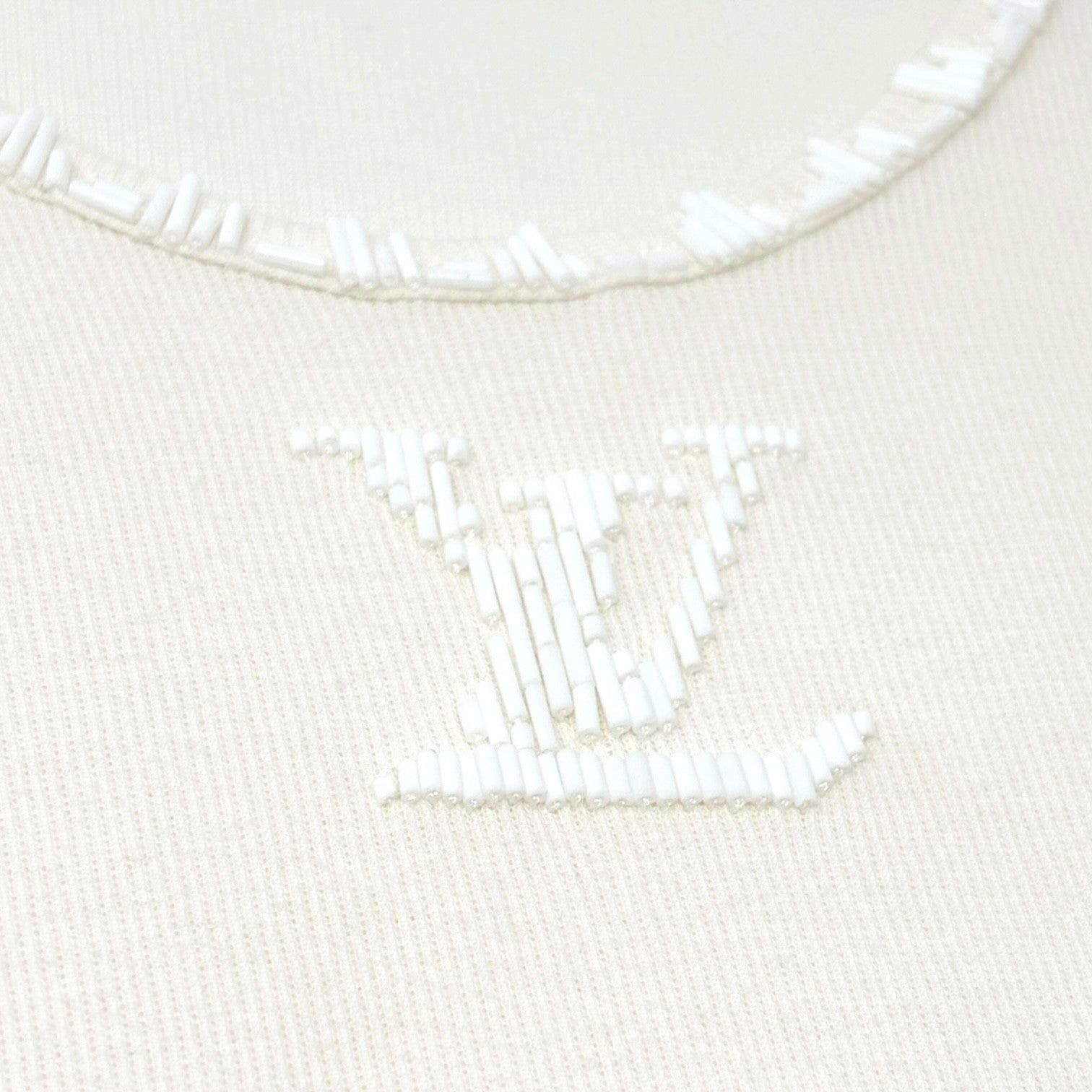 LOUIS VUITTON Vintage LV Logo Tank Top #M Beads Cream White Cotton Elastane