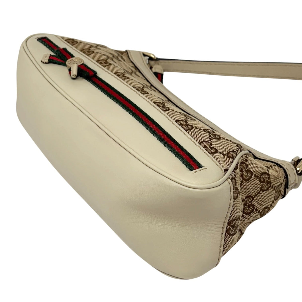 GUCCI Vintage GG Monogram Web Stripe Canvas Shoulder Bag Beige Ribbon 902487