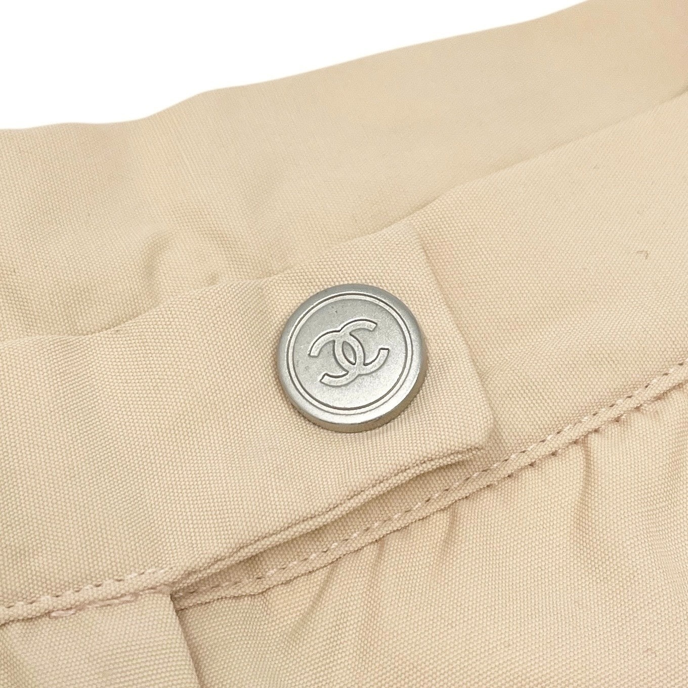 CHANEL Sport Vintage 01A CC Logo Jogger Pants #38 Ribbed Hem Light Beige Silver