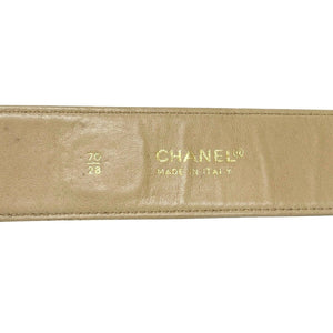 CHANEL Vintage CC Mark Logo Buckle Belt #70/28 Cream Gold Leather Rank B