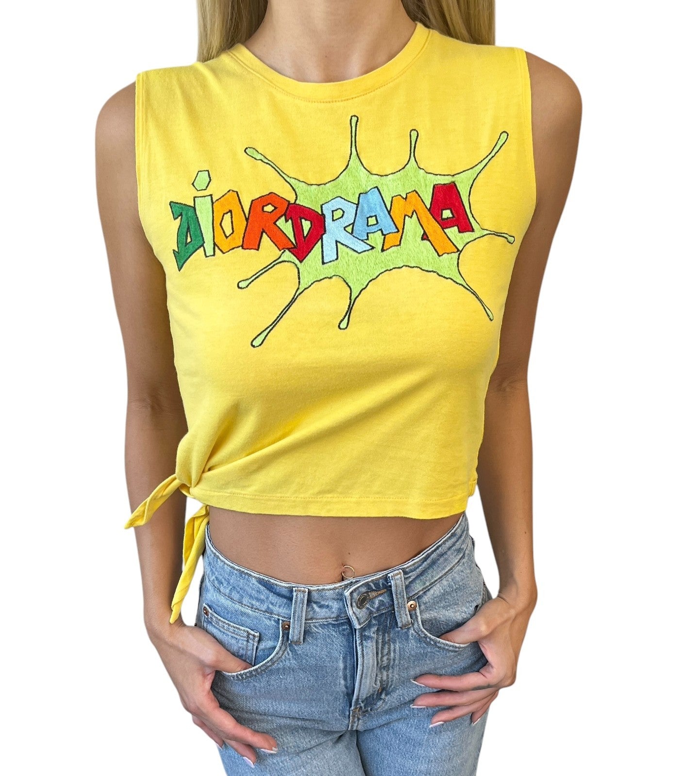 Christian Dior Vintage 2002 DRAMA Cropped Tank Top #38 Yellow Multicolor Cotton