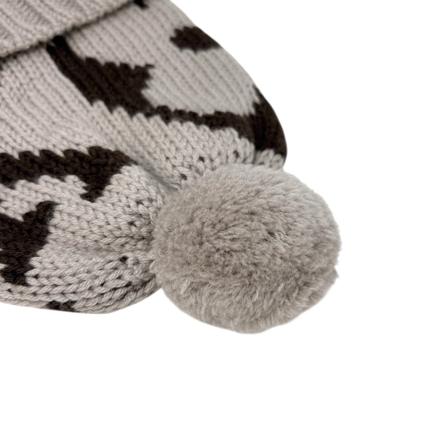 LOUIS VUITTON Vintage Knit Cap Beanie Hat Gray Brown Pompon LV Logo Wool