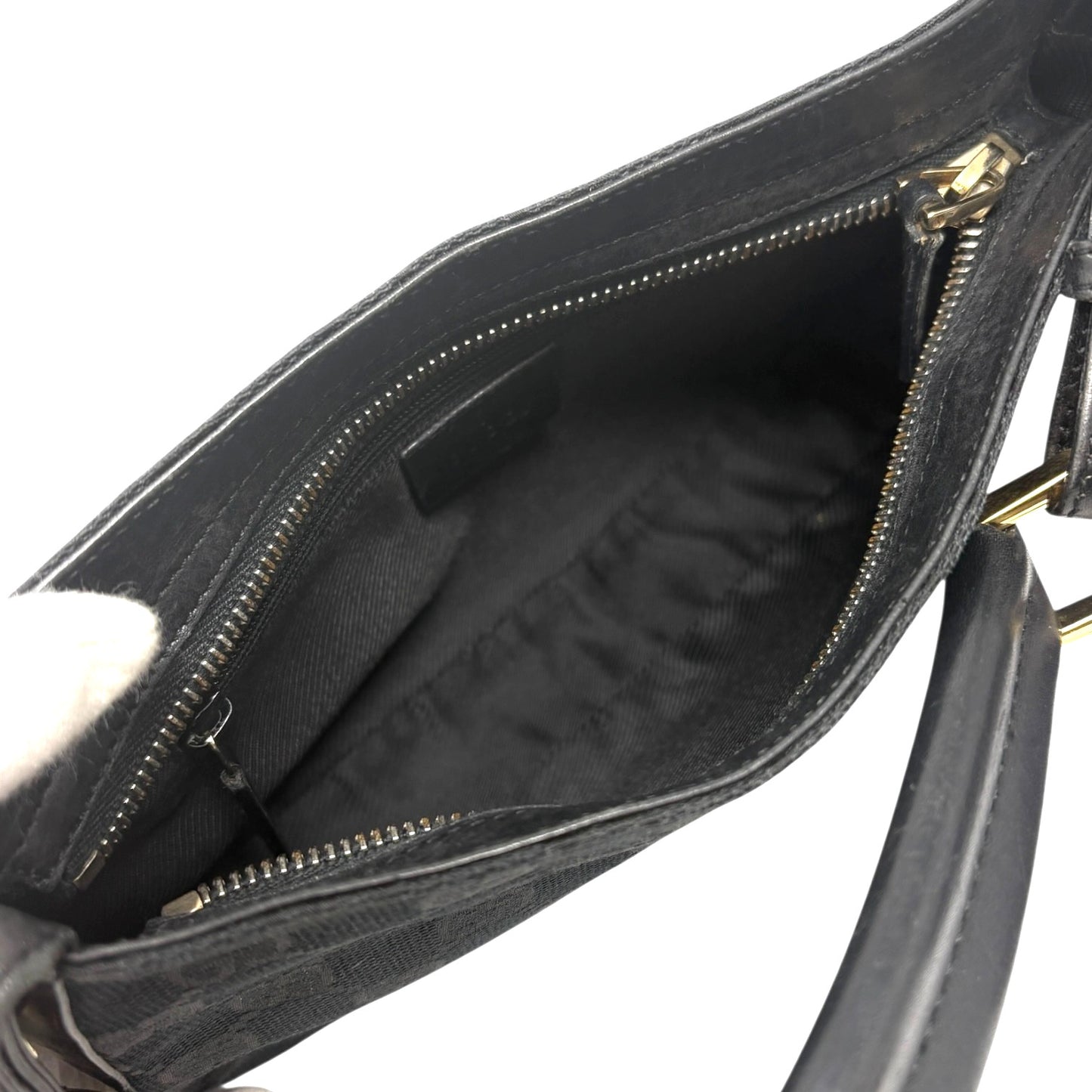 GUCCI Vintage GG Monogram Logo Canvas Pochette Mini Bag Dark Blue Gold Leather
