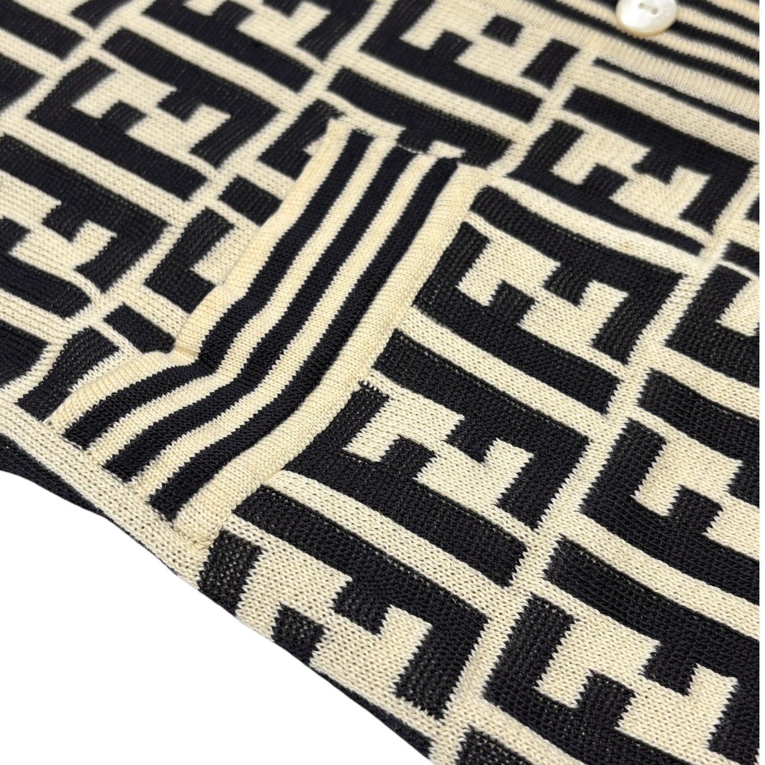 FENDI Vintage Zucca Monogram Knit Vest Cardigan Sweater #38 Cream Black Cotton