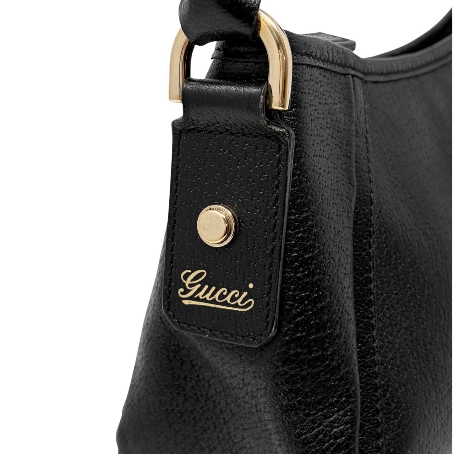 GUCCI Vintage Logo Abbey Shoulder Bag Pochette Black Gold Leather 901850