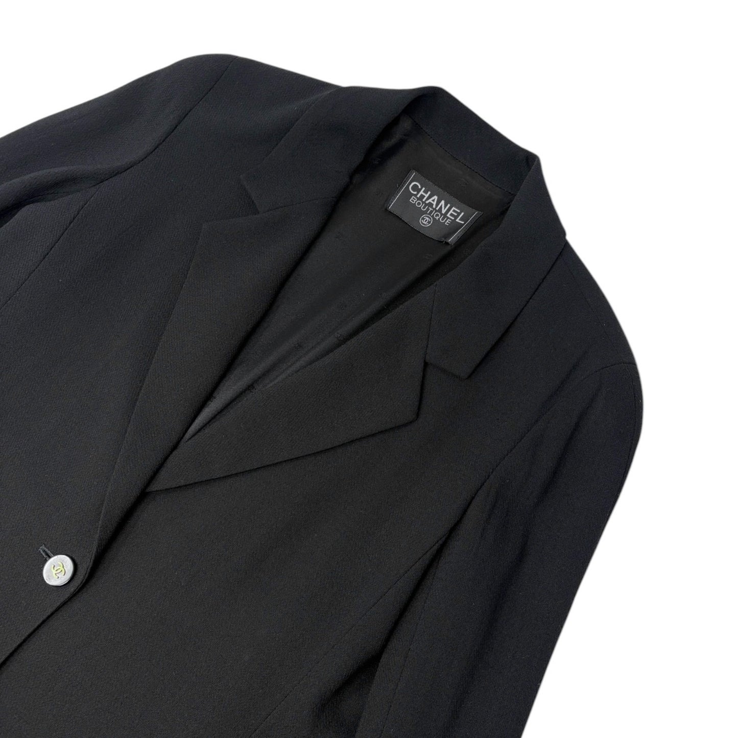 CHANEL Vintage 1994 CC Logo Collared Jacket #L Black Gold Button Wool Pocket