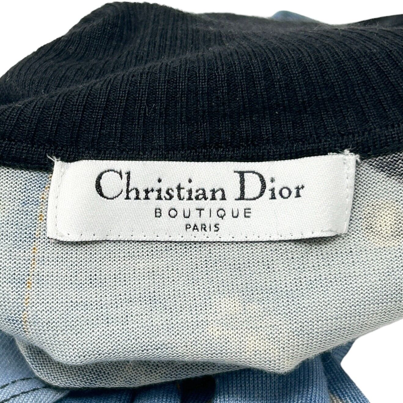 Christian Dior Vintage Logo Sweater Top Denim Print Blue Turtleneck Rank AB