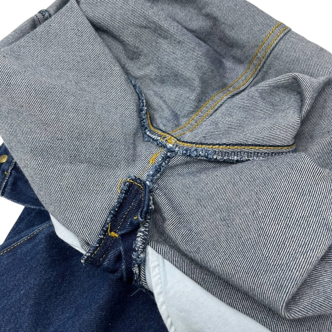 Yves Saint Laurent Vintage YSL Logo Denim Cropped Pants #40 Blue Gold Cotton