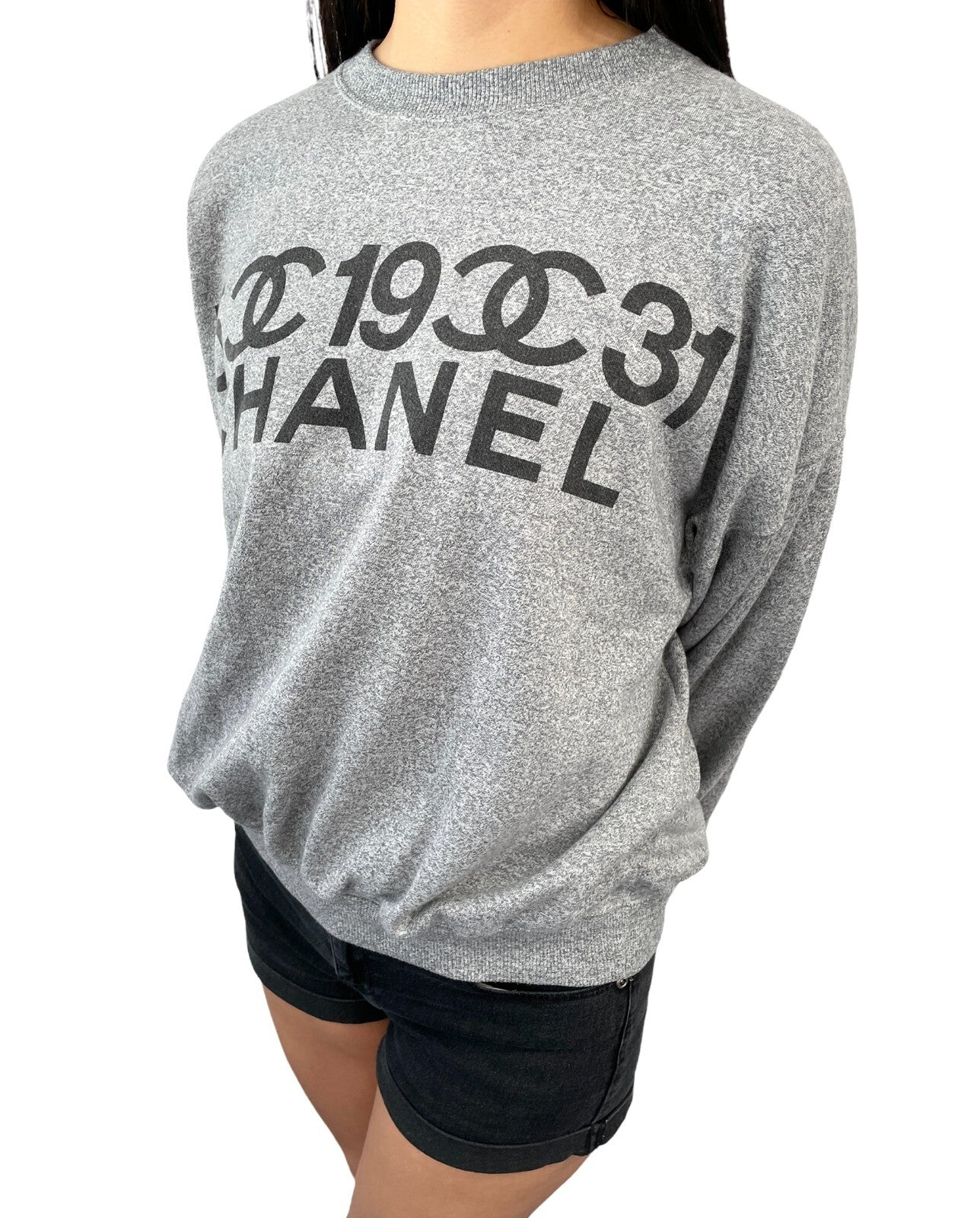 CHANEL Vintage 90s CC Logo Sweatshirt Pullover Long Sleeve Gray Black Cotton