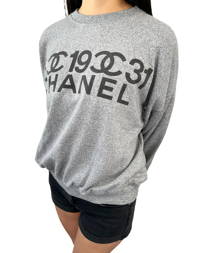 CHANEL Vintage 90s CC Logo Sweatshirt Pullover Long Sleeve Gray Black Cotton