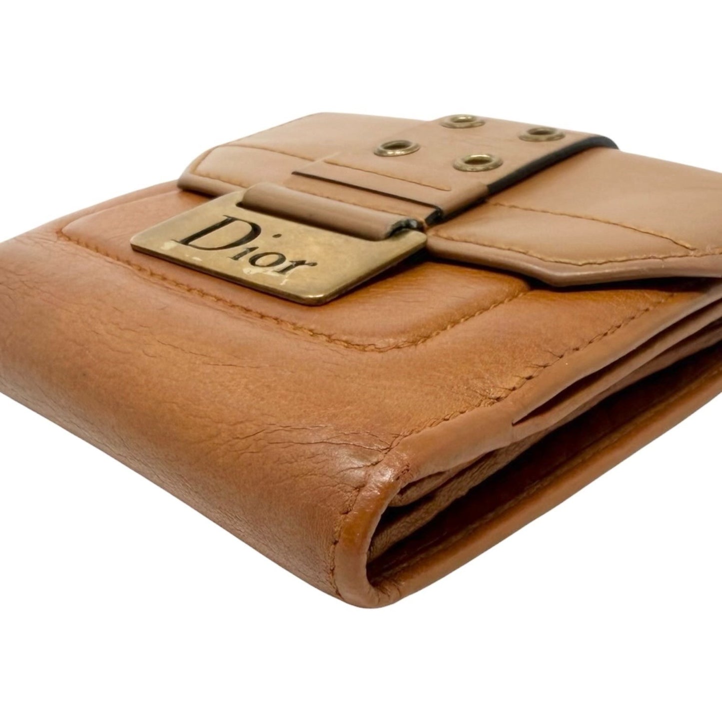 Christian Dior Vintage Street Chic Logo Wallet Leather Brown Gold 902404