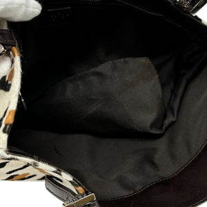 FENDI Vintage FF Logo Mamma Baguette Tote Bag Animal Print White Calf Hair