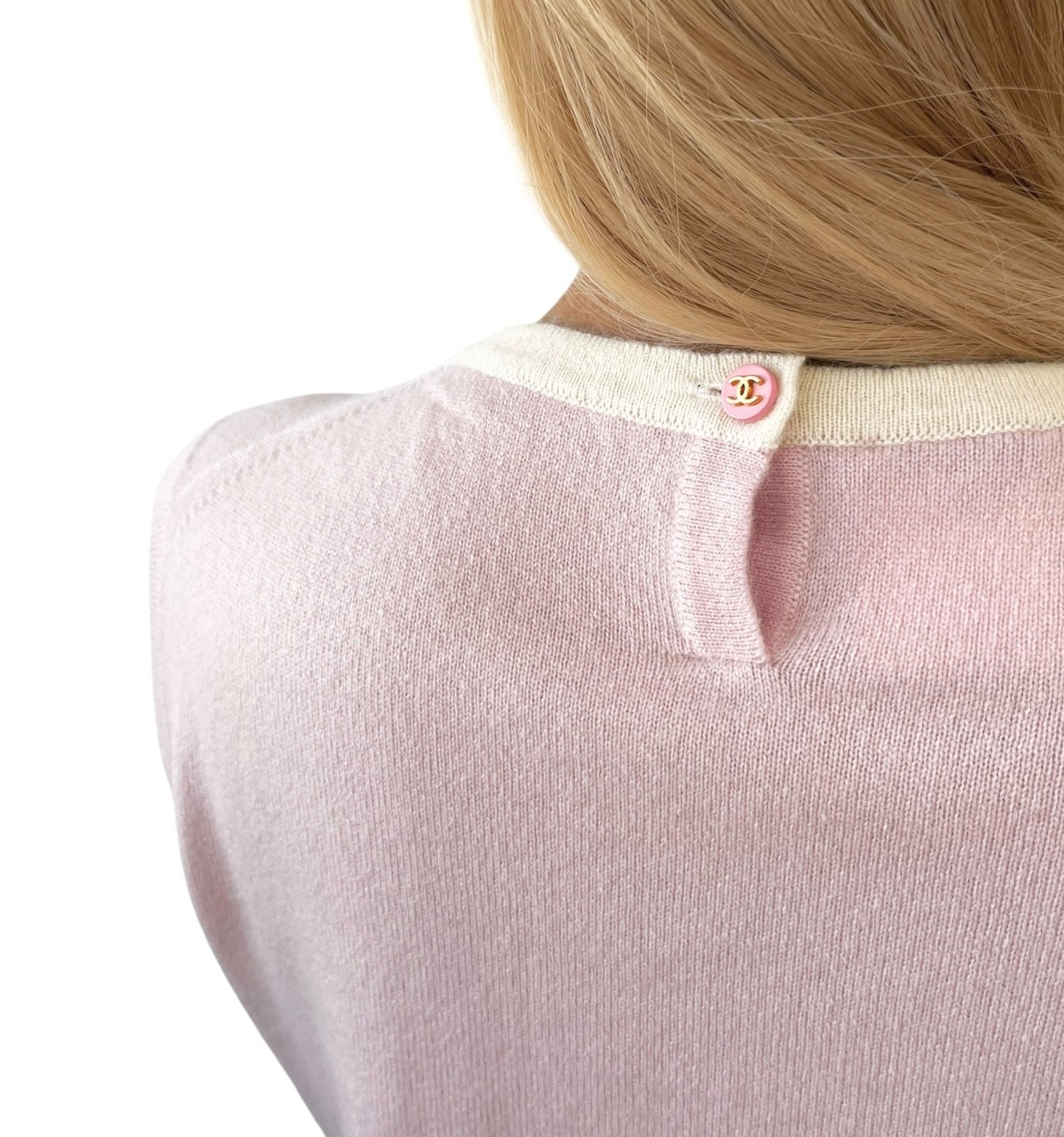 CHANEL Vintage 96C CC Logo Button Cashmere Knit Tank Top #38 Pink Cream