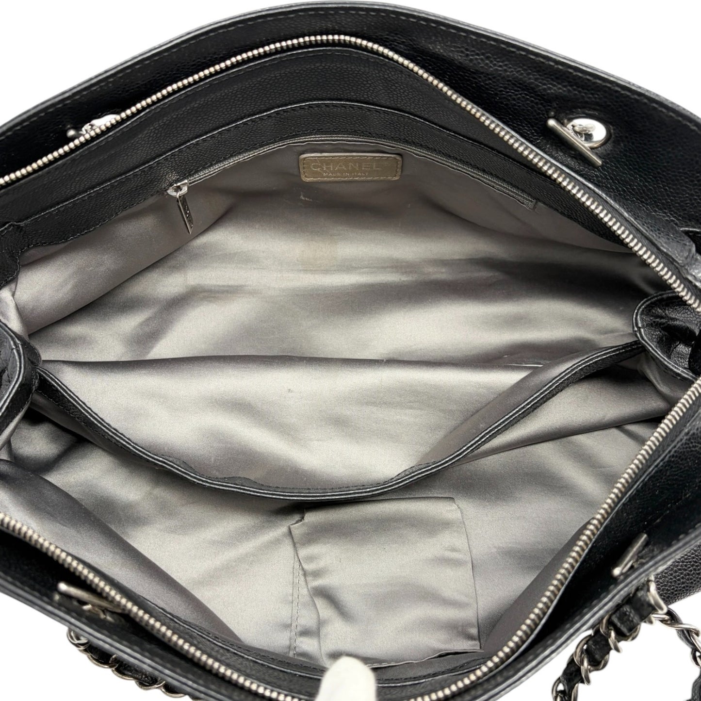 CHANEL Vintage CC Logo Stitch Chain Shoulder Bag Black Silver Leather 902203