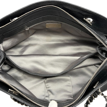 CHANEL Vintage CC Logo Stitch Chain Shoulder Bag Black Silver Leather 902203