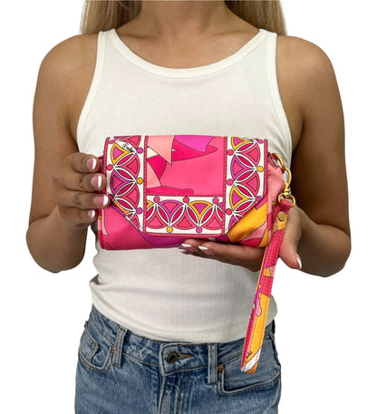 EMILIO PUCCI Vintage Logo Geometric Print Wristlet Clutch Bag Pink 902805