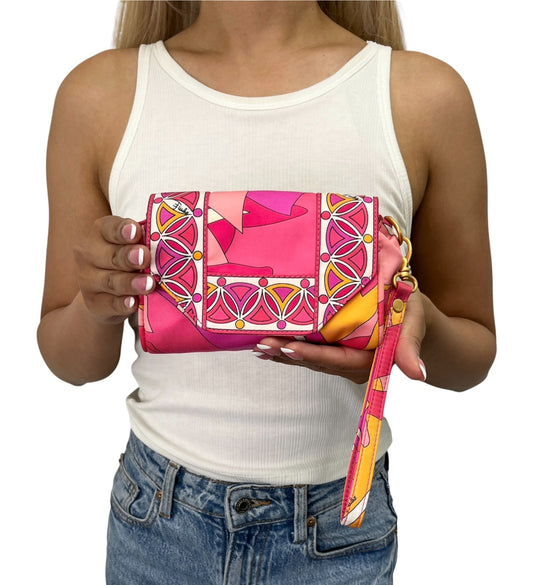EMILIO PUCCI Vintage Logo Geometric Print Wristlet Clutch Bag Pink 902805