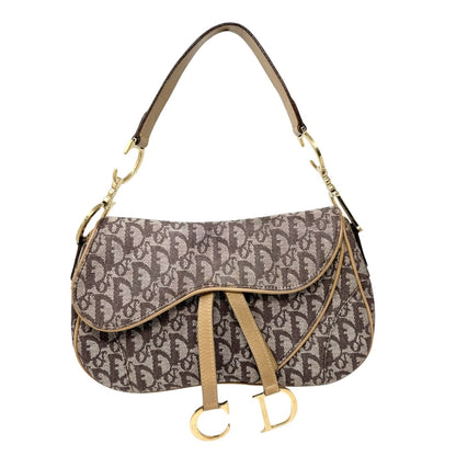 Christian Dior Vintage Trotter Monogram Double Saddle Bag Brown Canvas 902347