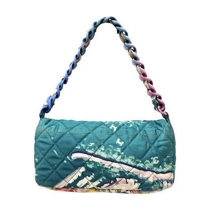 CHANEL Vintage CC Quilted Watercolor Flap Chain Shoulder Bag Blue Canvas 902907