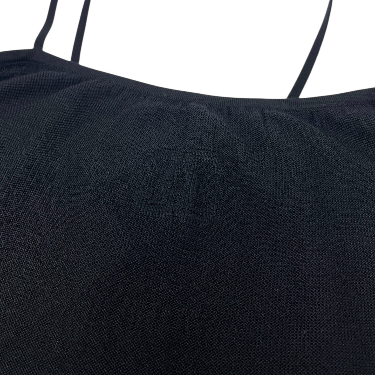 CHANEL Vintage 98P CC Logo Knit Camisole Tunic #38 Top Sleeveless Black Silk