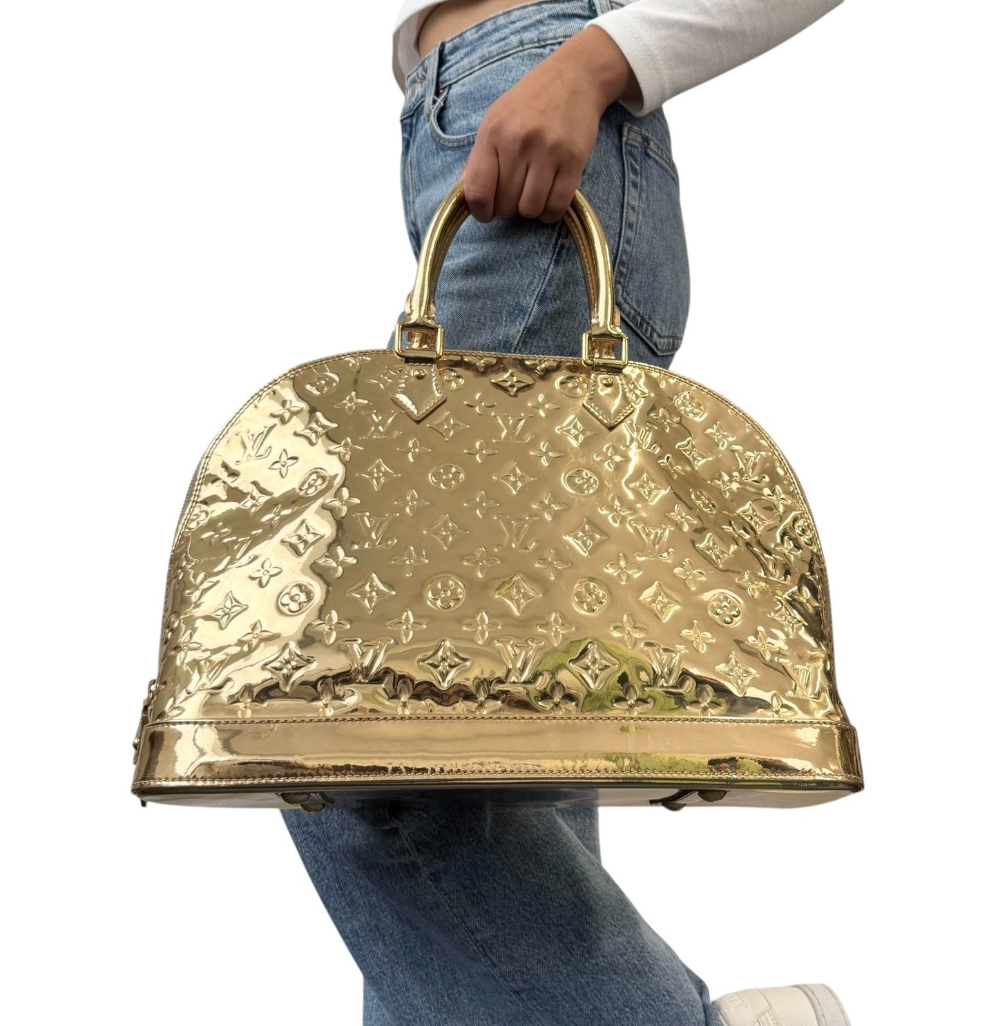 LOUIS VUITTON Vintage Monogram Miroir Alma GM Gold Tote Bag Patent 902558