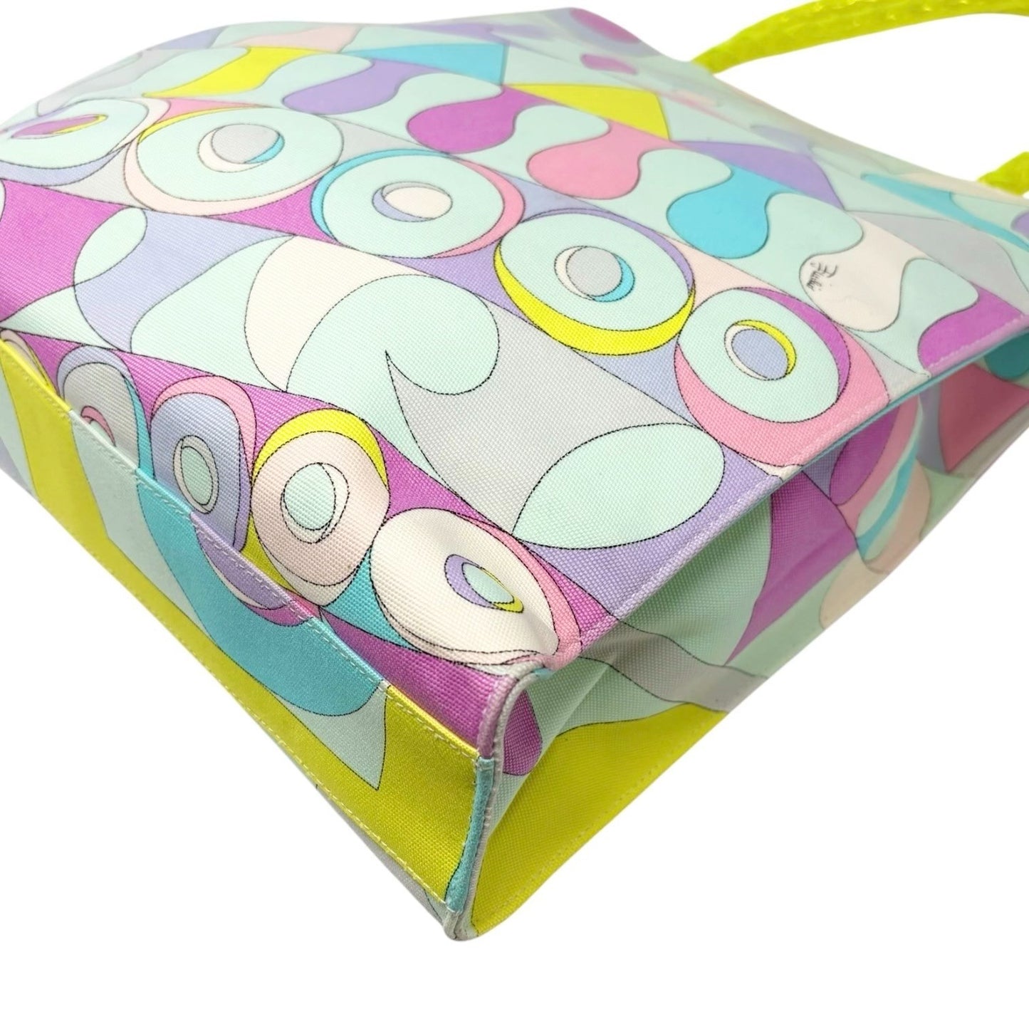 EMILIO PUCCI Vintage Logo Geometric Multicolor Printed Canvas Square Tote Bag