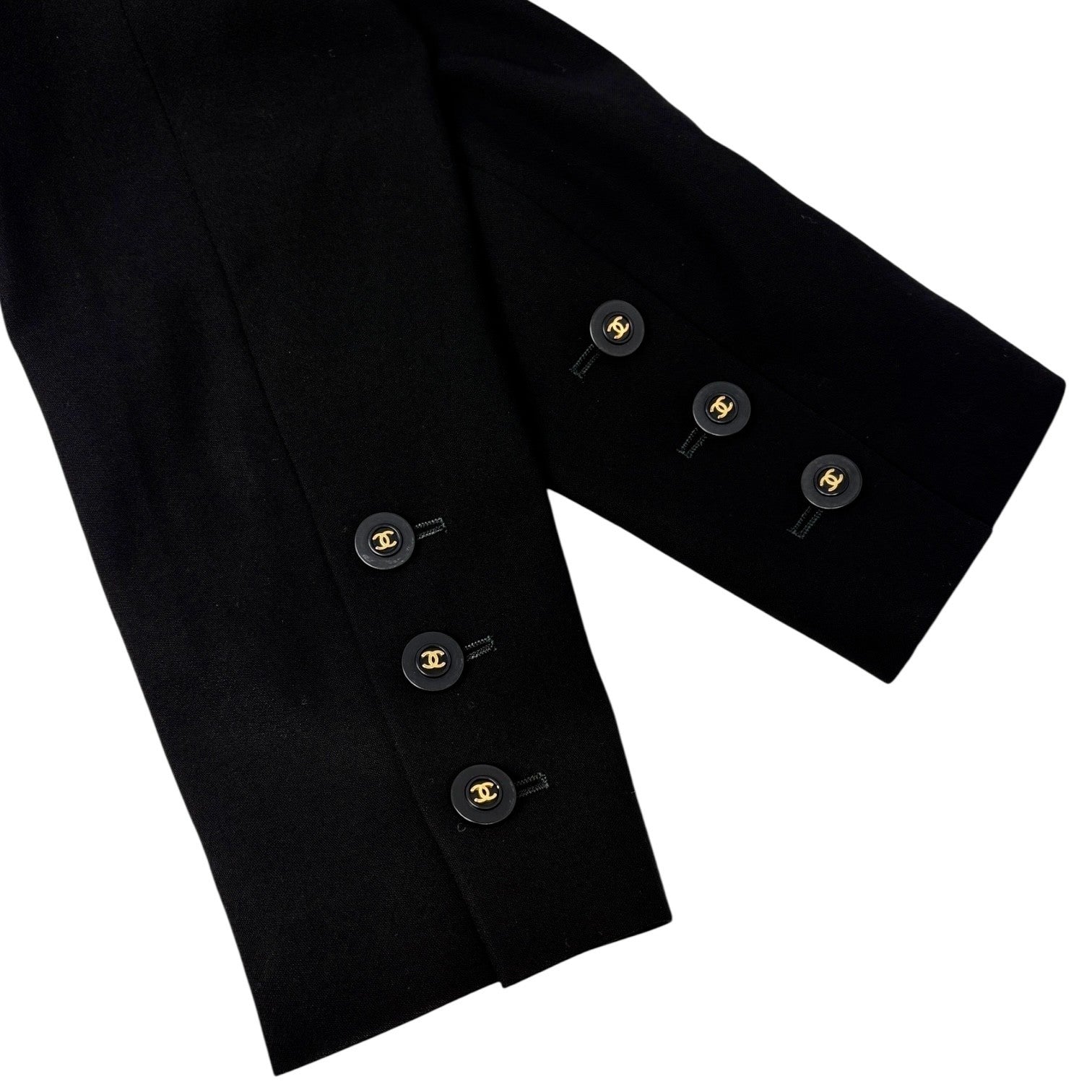 CHANEL Vintage 94P CC Mark Logo Jacket Button Black Gold Long Sleeve Collar