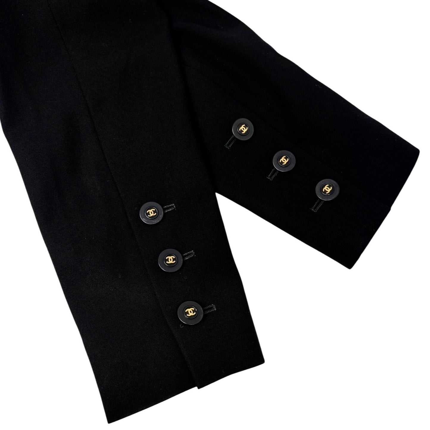 CHANEL Vintage 94P CC Mark Logo Jacket Button Black Gold Long Sleeve Collar