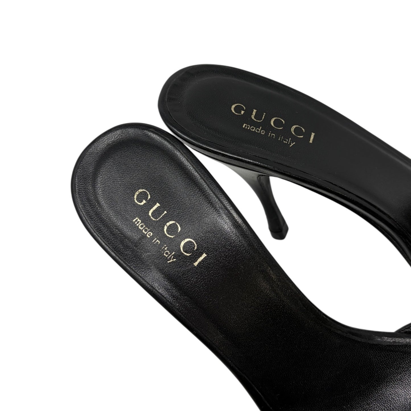 GUCCI Vintage GG Monogram Open Toe Sandals #37.5 Black Heels Canvas