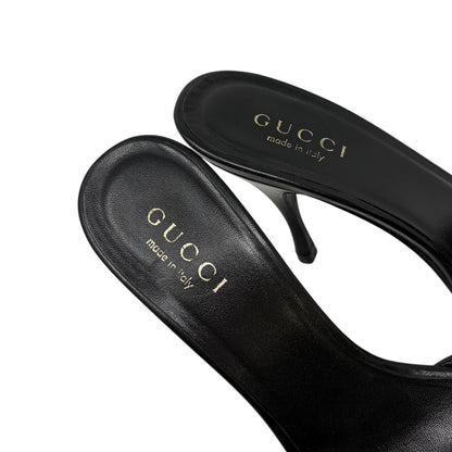 GUCCI Vintage GG Monogram Open Toe Sandals #37.5 Black Heels Canvas