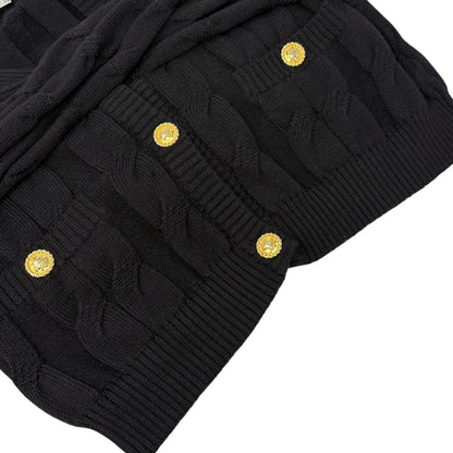 CELINE Vintage Logo Cable Knit Cardigan Top Button Black Gold 902914