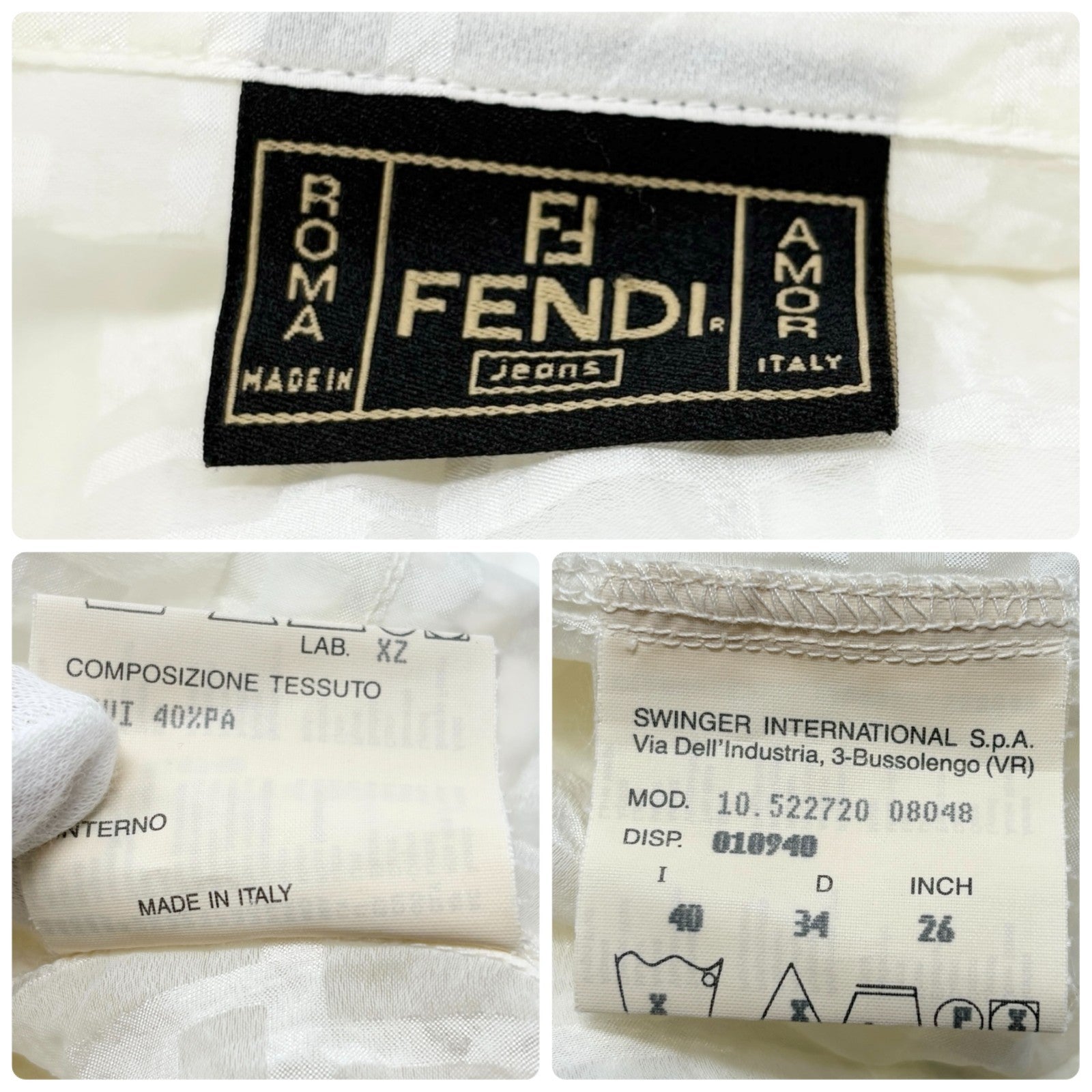 FENDI Vintage Zucca Monogram Logo See-thruogh Shirt #40 Cream Rayon Sleeveless