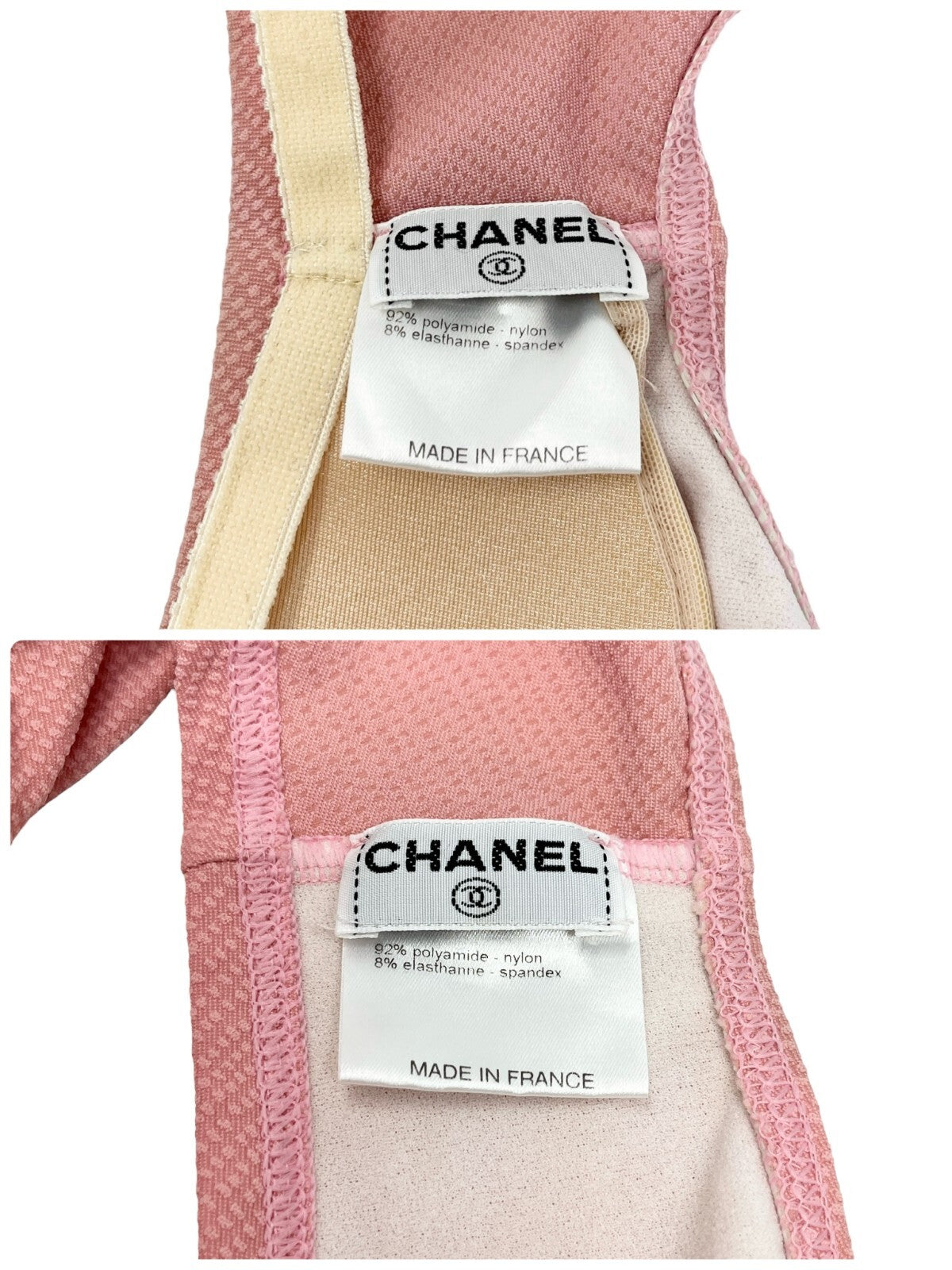 CHANEL Vintage CC Logo Swimsuit Bikini Separate Swimwear Pink Nylon Rank AB