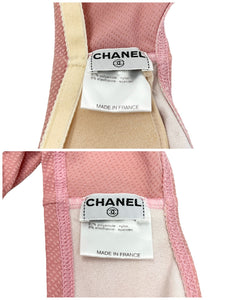 CHANEL Vintage CC Logo Swimsuit Bikini Separate Swimwear Pink Nylon Rank AB