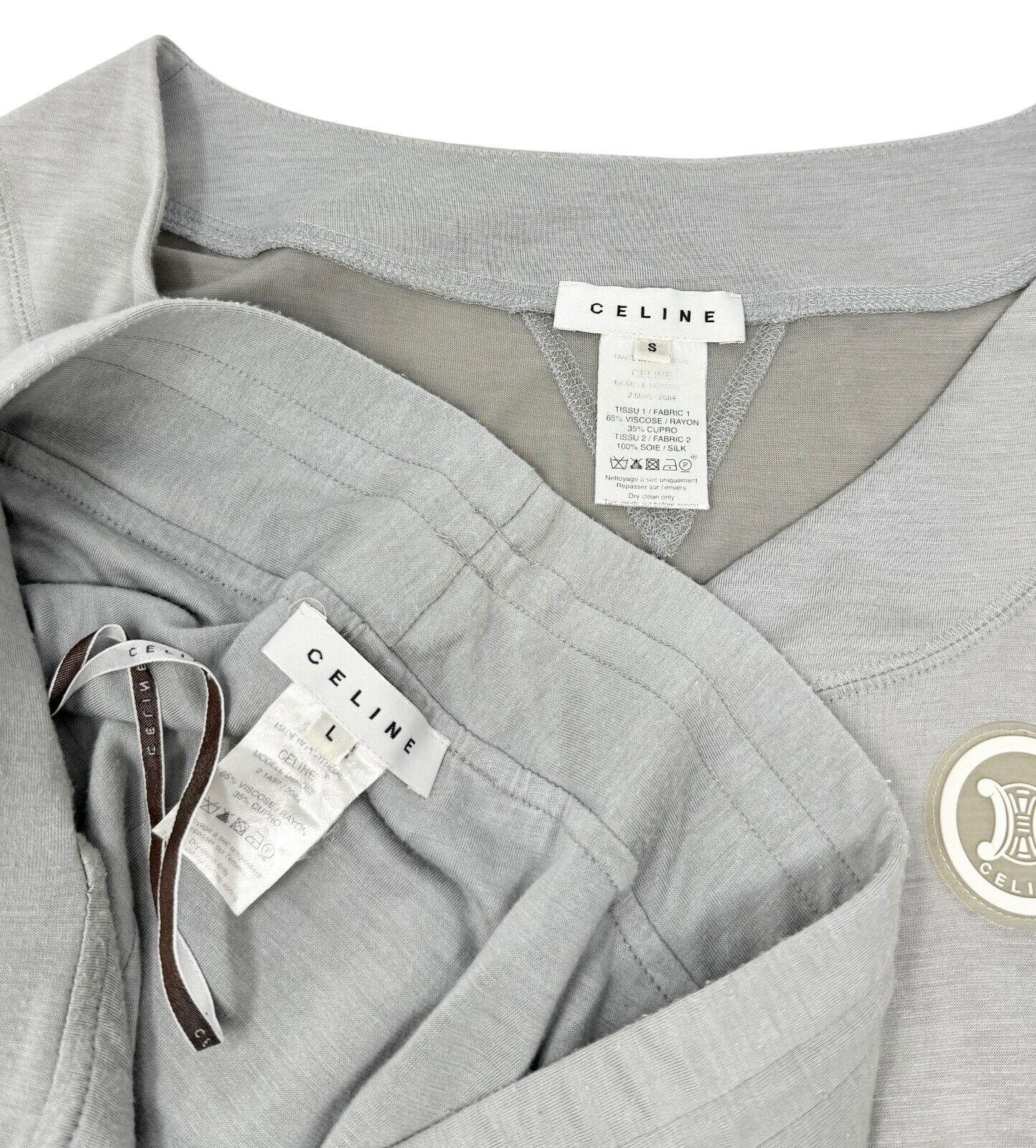 CELINE Vintage Track Suits Set #S #L Jersey Top Pants Logo Rayon Gray Rank AB