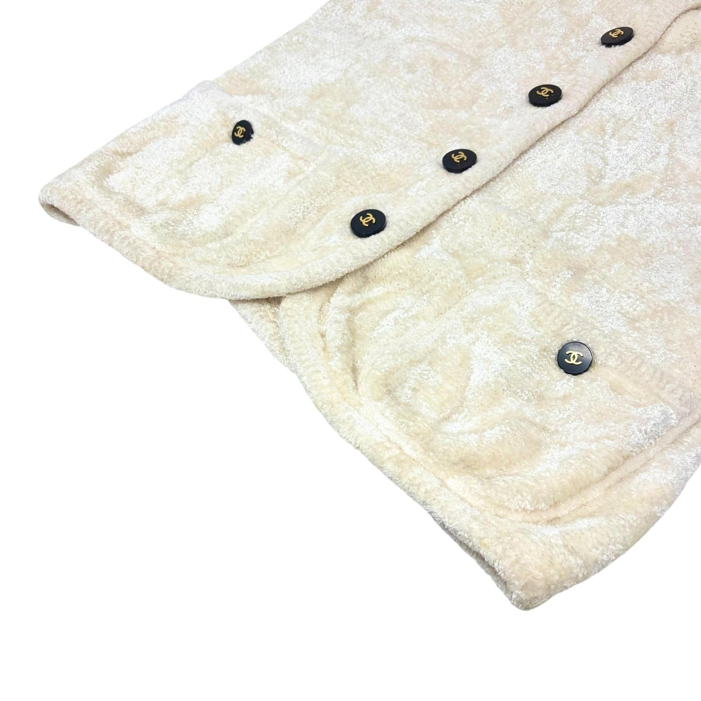 CHANEL Vintage 95A CC Logo Button Velour Cardigan Jacket #42 Cream 902020