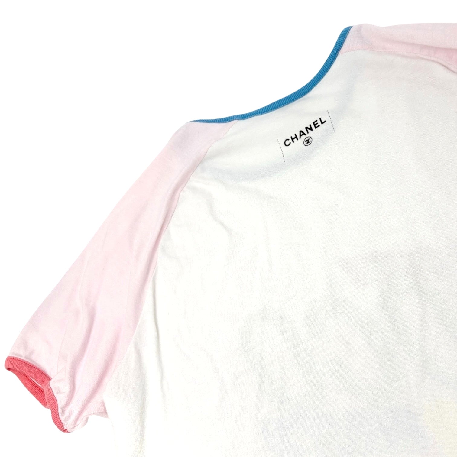 CHANEL Vintage C55838 CC Logo Viva Cuba Libre T-shirt Top #S White Pink Cotton