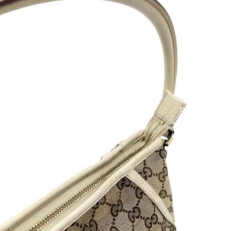 GUCCI Vintage GG Monogram Logo Shoulder Bag Zip Beige Silver Canvas Pochette