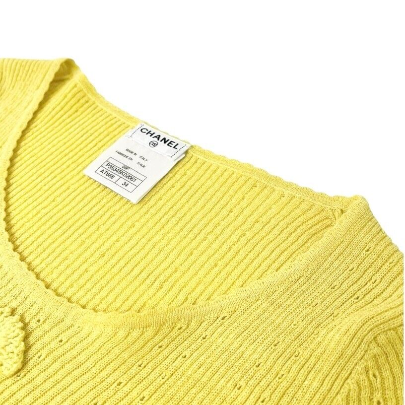 CHANEL 09P Vintage CC Logo Summer Knit Top #34 Yellow Cotton Rank AB+