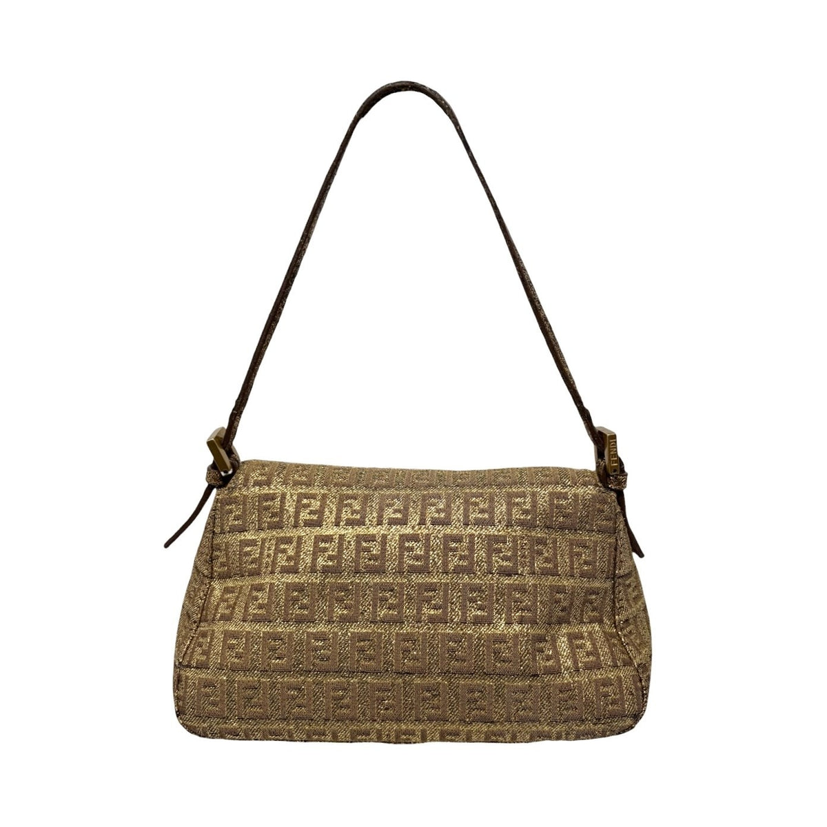 FENDI Vintage FF Logo Mamma Baguette Mini Shoulder Bag Pochette Gold 902053
