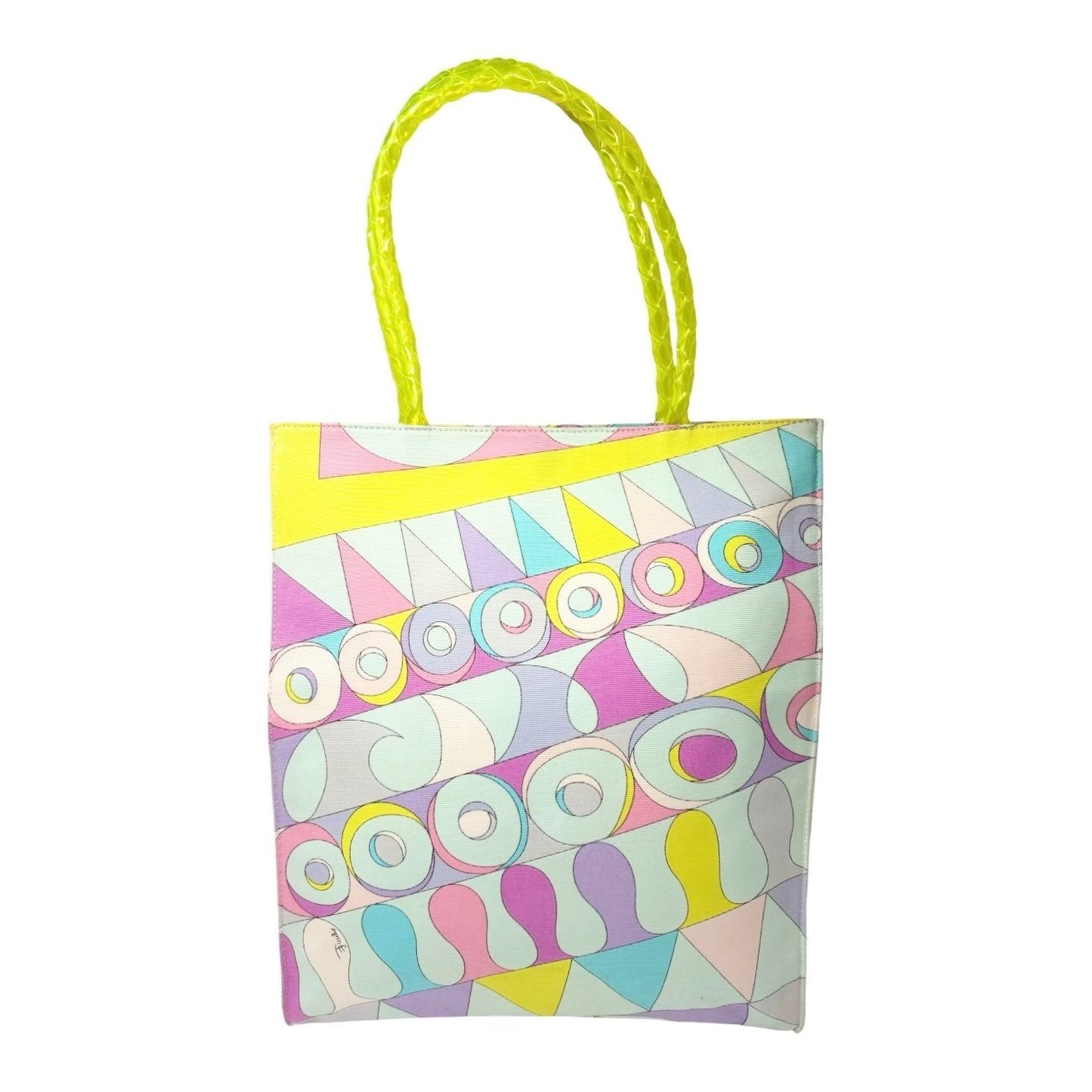 EMILIO PUCCI Vintage Logo Geometric Multicolor Printed Canvas Square Tote Bag
