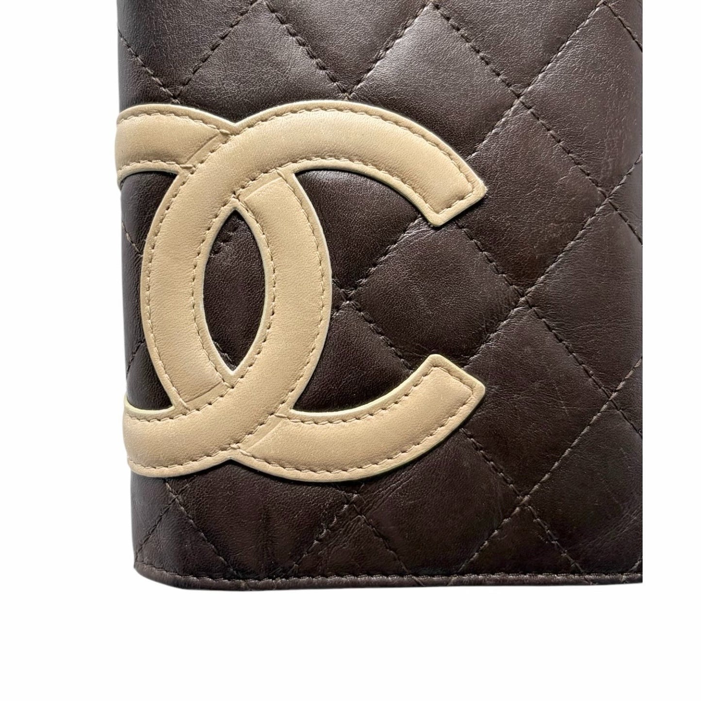 CHANEL Vintage Cambon Line CC Logo Quilted Wallet Brown Orange Leather 901930