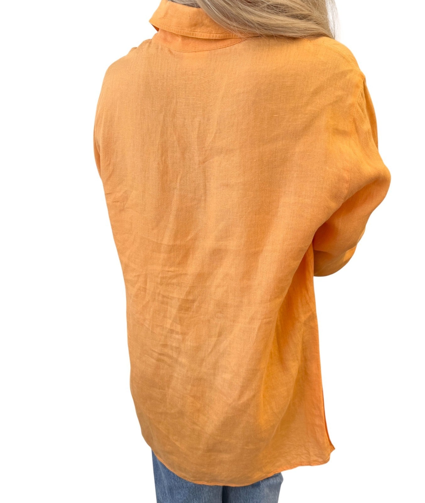 HERMES Vintage Logo Clou de Selle Button Up Shirt Top #36 Orange Gold Linen